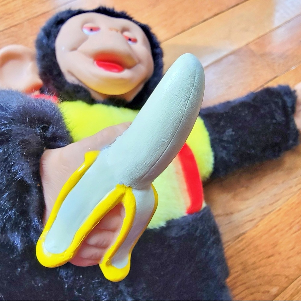 Rubber Face Mr. Bim Zippy Vintage 16” Plush Monkey Green Trading Banana Toy Doll